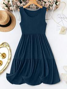 SHEIN LUNE Plus Size Women's Solid Color Sleeveless Daily Wear Dress