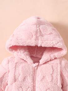SHEIN 女婴粉色纯色羊毛连帽连脚睡衣，可爱的冬装 - 淺粉色 - 查看 6