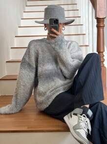 Dazy-Less 女式全身印花圆领长袖毛衣、长袖上衣、秋季女装 - 淺灰色 - 查看 11