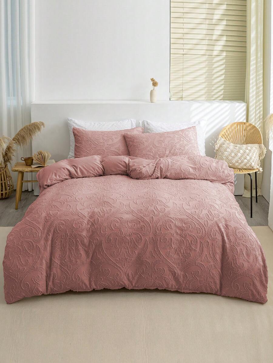 3件套柔软绒毛超细纤维被套组（1个被套和2个枕套），轻盈透气，四季皆宜，家居卧室床上用品套装 - 粉色 - 查看 1