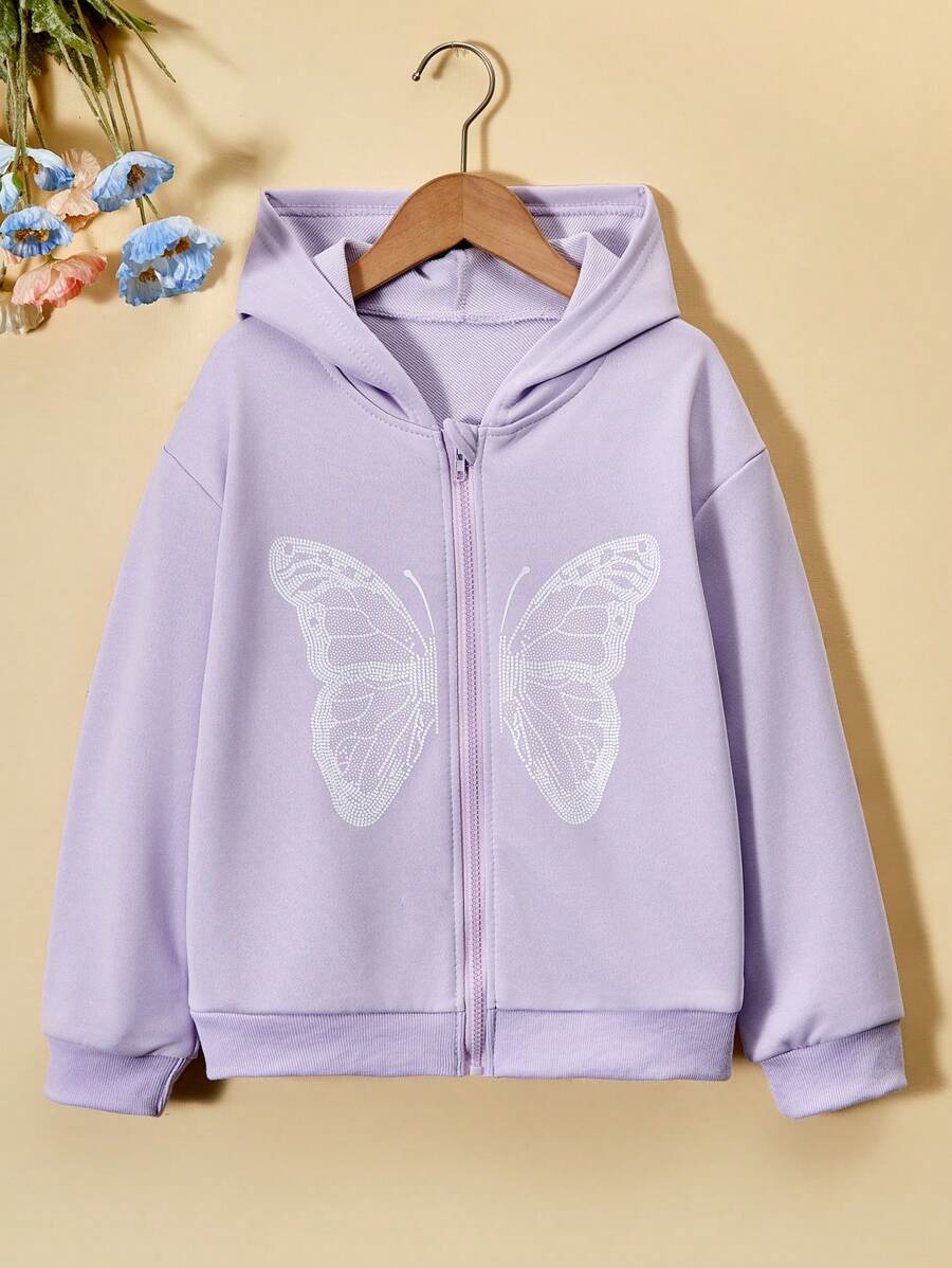 Sparklyn Sudadera con cremallera y estampado de mariposas rosas para niña preadolescente, ideal para vacaciones, verano y viajes - Púrpura malva - Ver 1