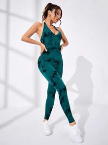 SHEIN Sport Studio Tie Dye Backless Sports Jumpsuit