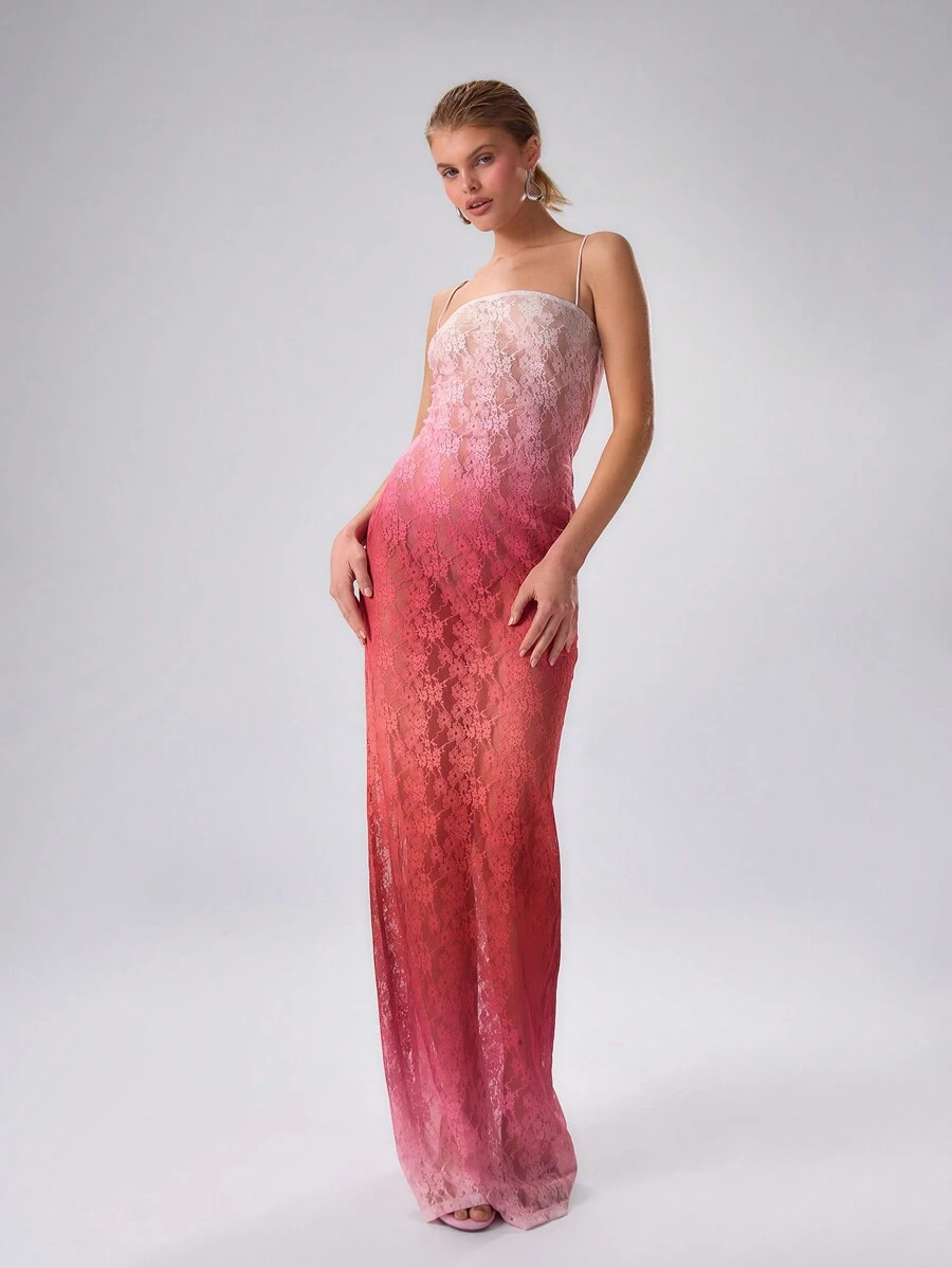 MUSERA Women Ombre Lace Maxi Cami Dress, For Summer Vacation Cute Spring Summer Beach