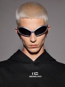 Manfinity VCAY Sudadera con capucha de punto para hombre con estilo callejero, logotipo impreso reflectante de 3M, hombros caídos y bordes anchos, adecuada para las estaciones de otoño e invierno - Negro - Ver 1