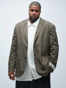 Manfinity VCAY Men's Plus Size Casual Loose Weave Wide Strap Long Sleeve Suit Jacket, Suitable For Autumn And Winter Seasons, For Daily Wear - Brown - View 1