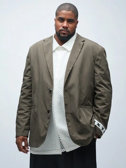 Manfinity VCAY 男士大码休闲宽松编织宽肩带长袖西装外套，适合秋冬季节，日常穿着