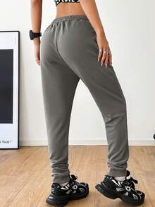 SHEIN EZwear 女士开学比赛日灰色卷边裤 - 淺灰色 - 查看 2