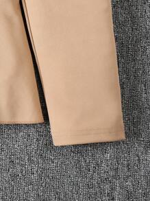 SHEIN Tween 女童优雅都市休闲收腰双纽扣长袖上衣和裤子两件套套装 - 卡其色 - 查看 8