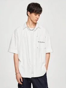 Chillumni Áo sơ mi ngắn tay in chữ mùa hè cho nam - trắng - Xem 3