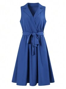 Lyxana Vestido Elegante De Color Liso Sin Mangas Con Cuello Vuelto Para Mujer Para Verano