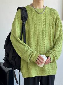 Claim Dot Sudadera de hombre de manga larga, cuello redondo y unicolor para uso diario - Verde - Ver 3