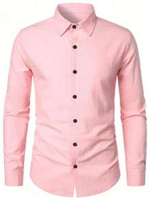 Men's Spring And Summer Solid Color Casual Shirts / Daily Commuting / Dad's Go- To Shirt - Pink - View 4