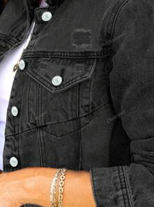 Classic Denim Jacket – Razor Cut-Outs & Vintage Wash | Edgy Button-Up Style