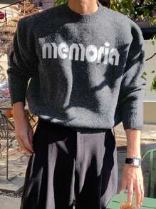 DAZY Men's Round Neck Letter Printed Long Sleeve Daily Casual Fashionable Autumn Sweater With Alphabet - Grey - View 5