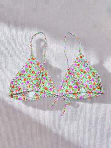 SHEIN Swim Women's Summer Beach Floral Printed Sexy Bikini Top