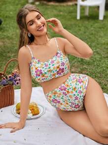 SHEIN Maternity Summer Beach Mini Ditsy Floral Bikini Set - Multicolor - View 3