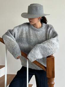 Dazy-Less 女式全身印花圆领长袖毛衣、长袖上衣、秋季女装 - 淺灰色 - 查看 12