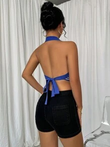 Chiquease Women's Casual Striped Short Cropped Knit Top With Halter - Multicolor - View 2