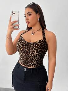 Hourglow Camiseta de tirantes de punto con estampado de leopardo para mujer talla grande, para silueta de reloj de arena, para el verano - Multicolor - Ver 4