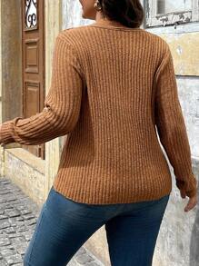 SHEIN LUNE Plus Size Women's Solid Color Simple Daily Long Sleeve Sweater Pullover Knit Pullover Fall Winter Outfit