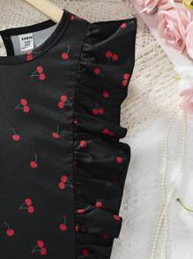 SHEIN Conjunto de top y shorts con estampado de cerezas para niñas preadolescentes