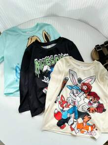 3pcs Clothes Set, Young Boys' Cute Animal Printed Round Neck Long Sleeve T-Shirt, Ideal For Daily Wear, School, Street, Parties, And Outdoor Activities - Multicolor - View 5