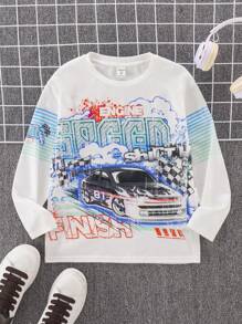 SHEIN Leap Crew Tween Boy's Racing Letter Ombre Print Long Sleeve T-Shirt - White - View 5