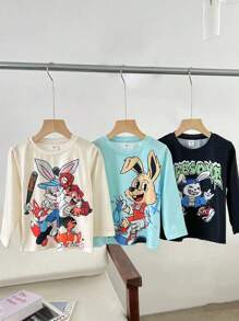 3pcs Clothes Set, Young Boys' Cute Animal Printed Round Neck Long Sleeve T-Shirt, Ideal For Daily Wear, School, Street, Parties, And Outdoor Activities - Multicolor - View 1