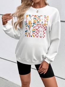 SHEIN Maternity Fall/Winter Loose Fit Round Neck Sweatshirt With Letter Print And Drop Shoulder Design With Long Sleeve - White - View 4