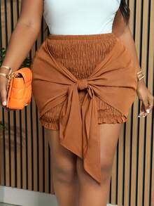 Slaydiva Váy bó sát mini thắt eo phong cách đường phố giản dị cỡ lớn cho nữ - màu nâu - Xem 4