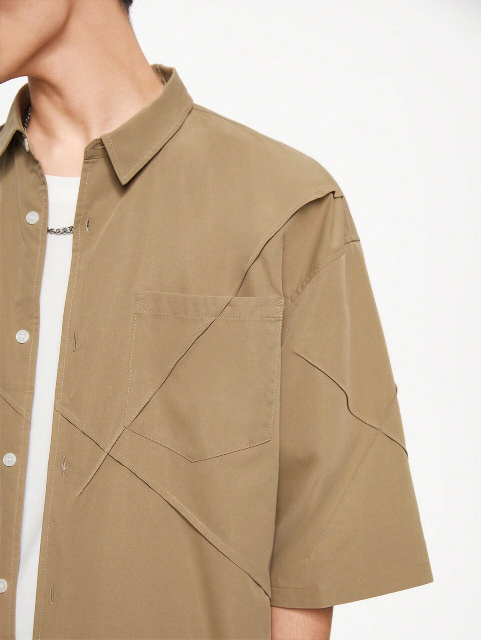 Men's Summer Solid Color Short Sleeve Casual Casual Pleated Shirt