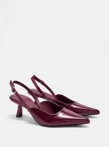 CUCCOO BIZCHIC Fashion Pointed Toe Buckle Kitten Heel Shoes BURGUNDY Heels Spring Shoes Spring Break Easter