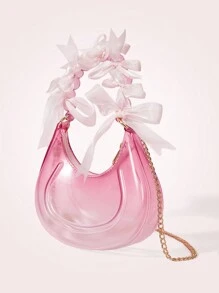 SHEIN MOD Fantasy Semi-Transparent Round Beaded Handle Design Handbag, Suitable For Daily Wear Valentines, Perfect For Beach Vacation, Travel, Shopping, And Vacation Essentials - Pink - View 3