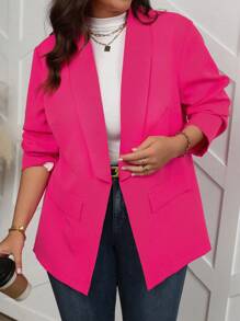 SHEIN Unity Plus Size Solid Color Shawl Collar Casual Long Sleeve Blazer Graduation,Back To School,Teacher Outfits For Women - Hot Pink - View 7