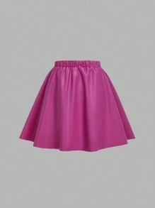 Teen Girls' High Neck Long Sleeve Top And PU Leather Mini Skirt Two Pieces Set - Multicolor - View 4