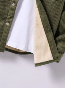 SHEIN Solid Color Corduroy Hooded Long Sleeve Coat With Front Button And Pockets For Tween Boys, Suitable For Autumn And Winter - Army Green - View 3