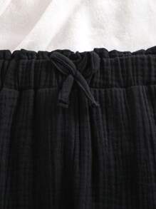 SHEIN Young Girl Casual Versatile Pleated Waist Bow Accent Black Pants. Suitable For Spring, Summer, Autumn, And Winter, Suitable For Casual Occasions - Black - View 3