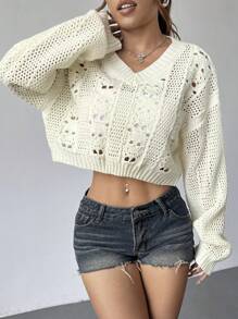 Flirla Ladies' Solid Color Simple Daily Long Sleeve Cardigan - White - View 3