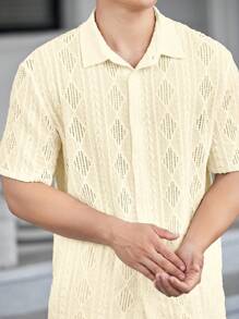 GENTILAND Men's Summer Casual Solid Color Textured Short Sleeve Shirt - Yellow - View 5
