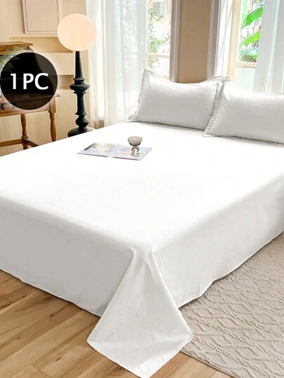 1 pieza Sábana plana de unicolor, 100% poliéster, liviana y transpirable, tela compuesta moderna para el dormitorio