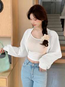 DAZY 女士春夏休闲纯色短款轻便夹克，秋季服装 - 白色 - 查看 2