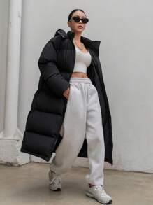 DAZY 女士纯色简约日常羽绒服，冬季女装，女士羽绒服 - 黑色 - 查看 3