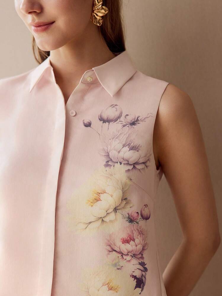 FLORAL PRINT SLEEVELESS SHIRT