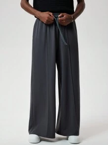 Forever 21 Men's Drawstring Waist Wide Leg Loose Fit Sweatpants In Dark Gray/Fall/Winter - Grey - View 4