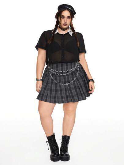 Goth Blusa holgada de gasa con bordado de cruz gótica para mujer de talla grande, de vuelta al colegio