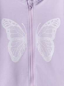 Sparklyn Sudadera con cremallera y estampado de mariposas rosas para niña preadolescente, ideal para vacaciones, verano y viajes - Púrpura malva - Ver 4