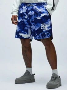 Mainfolk Men's Plus Size Casual Woven Cloud Print Mid-Waist Drawstring Straight Shorts, Suitable For Summer - Multicolor - View 1
