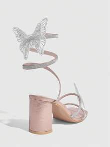 Twin Melody X SHEIN CUCCOO SZL 时尚性感女士香槟色缠脚踝蝴蝶结设计高跟凉鞋，适合工作、约会、聚会、婚礼和度假万圣节