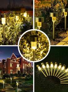 10 件装太阳能草坪灯、LED 不锈钢小灯管、别墅、庭院灯、多色花园装饰灯；户外防水落地灯（暖白色）圣诞节节日礼物 - 暖白色 - 查看 2