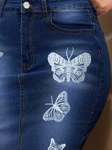 Falda de mezclilla con flecos impresos con mariposas para mujer, verano
